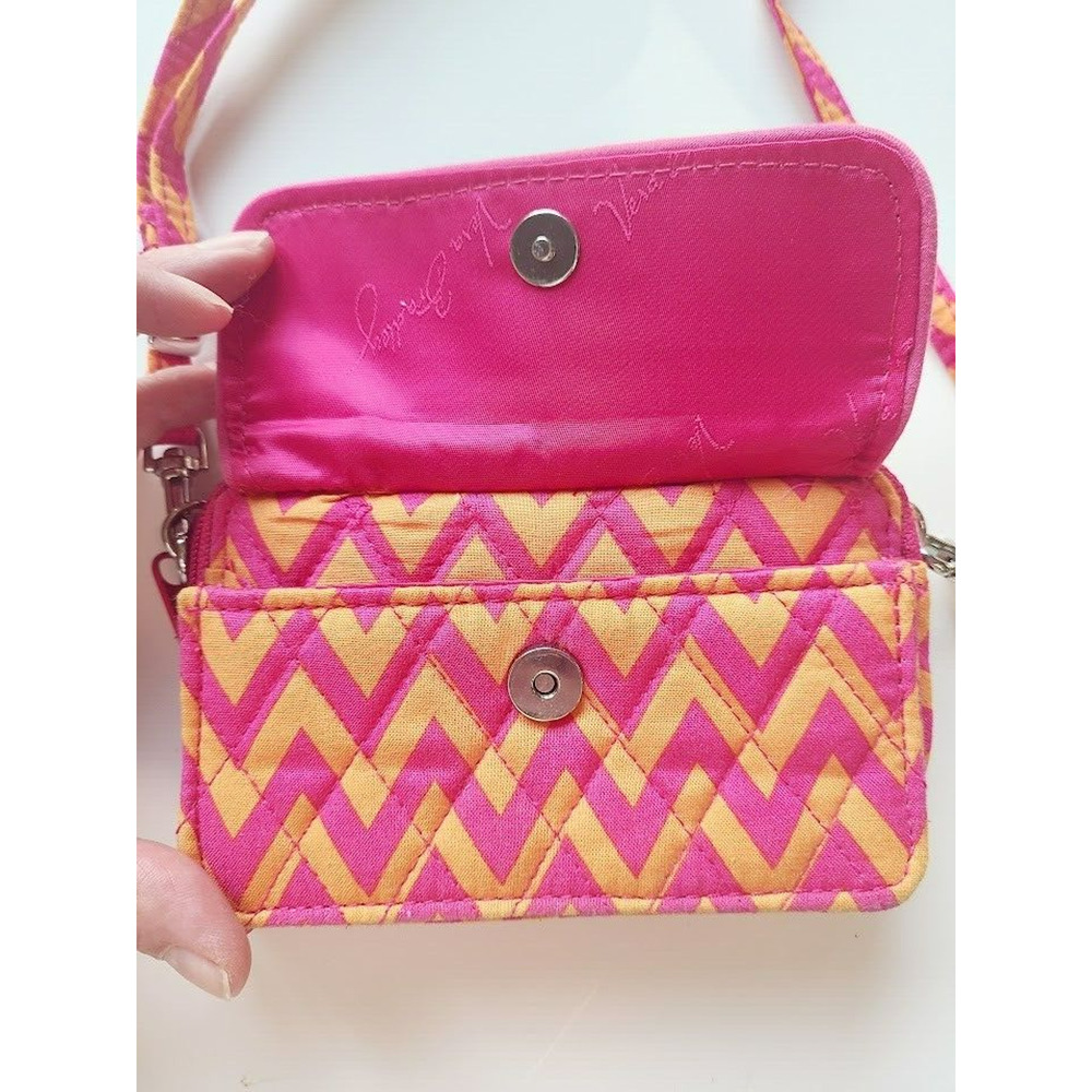 Vera Bradley All‎ In One Cell phone Crossbody Wallet Ziggy Zags Pink Orange - Picture 6 of 9